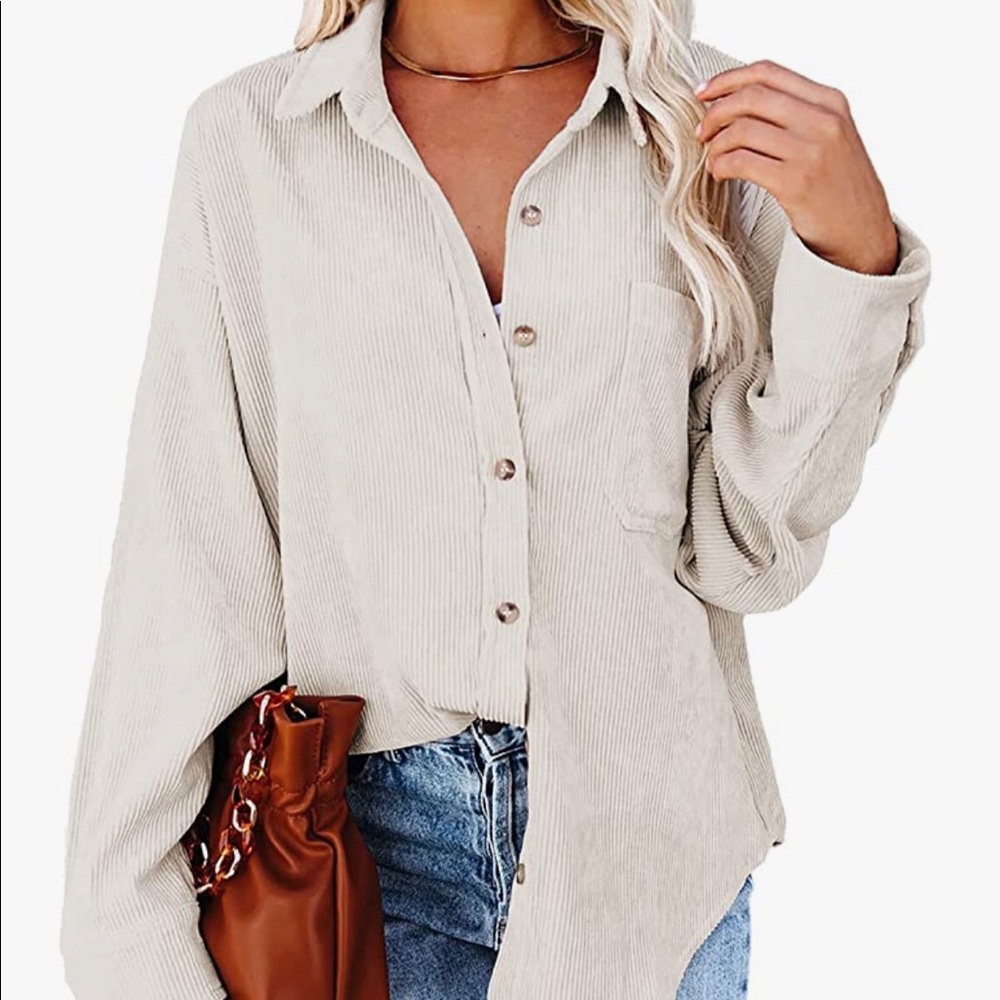 Beige Corduroy Shacket
